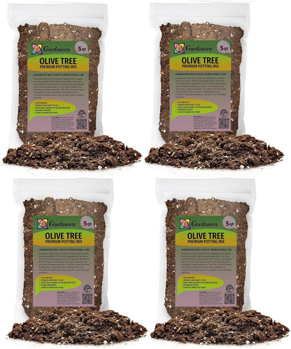 Premium Potting Mix for Olive Trees by Gardenera - 20 Quart - Promotes Strong Roots and Abundant Harvests (4 Bags of 5 Quart)