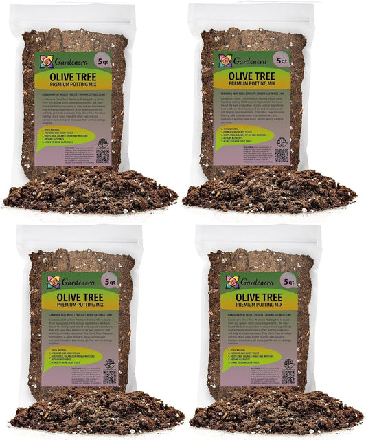 Premium Potting Mix for Olive Trees by Gardenera - 20 Quart - Promotes Strong Roots and Abundant Harvests (4 Bags of 5 Quart)