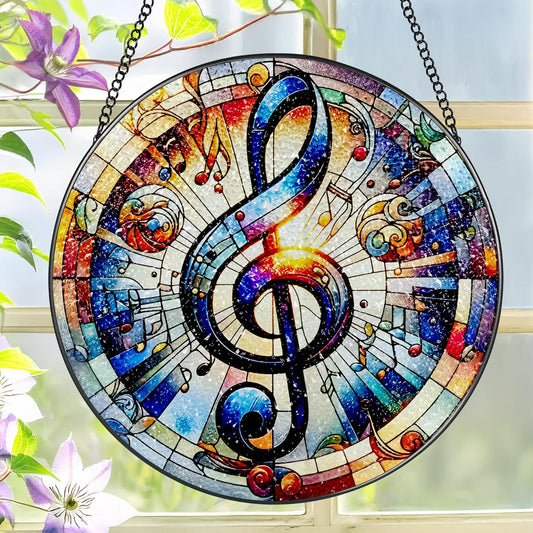 Stained Glass Window Hanging, LAOWEIKI 8'' Musical Note Suncatcher, Stained Glass Ornament