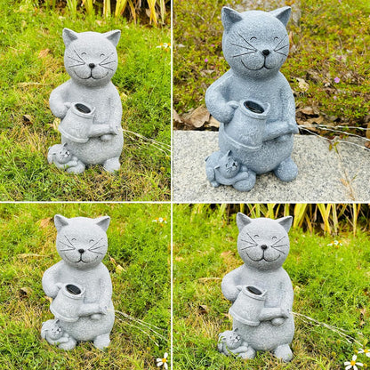 Solar Cat Garden Statues Outdoor Decor with LED Lights Lovely Cat Statue for Patio Balcony Yard Lawn Ornament, Birthday Gardening Gifts for Mom Grandma Women