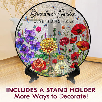 FLAGWIX Christmas Grandma Gifts - Grandmas Garden Stained Glass Window Hanging with Base 8 in - Christmas Decorations Nana Gigi Gifts for Grandma, Sun Catchers Indoor Window for Home Garden Decor