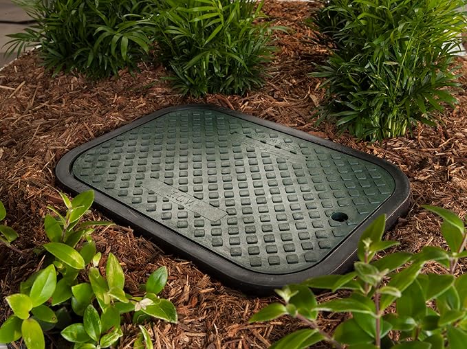 Rain Bird CPVBJMB Professional Series 12" Jumbo Rectangular Sprinkler Valve Box, Black with Green Lid, 12" High