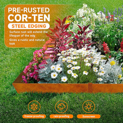 19.7ft.Cor-Ten Weathering Steel Landscape Edging(6 Pack)-8"x39.4"- Pre-Rusted Garden Edging with 7 Clips & Gloves - Durable,Flexible, Easy-to-Install for Landscaping,Tree Rings,Lawn & Garden