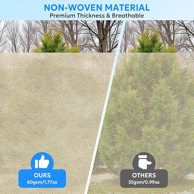 MIXC Plant Covers Freeze Protection, 23.6''×23.6'' Winter Cold Weather Frost Blankets Shrub Jacket With Drawstring No Zipper Reusable Frost Protection Cloth For Outdoor Plants Fruit Tree Potted 2 Pack
