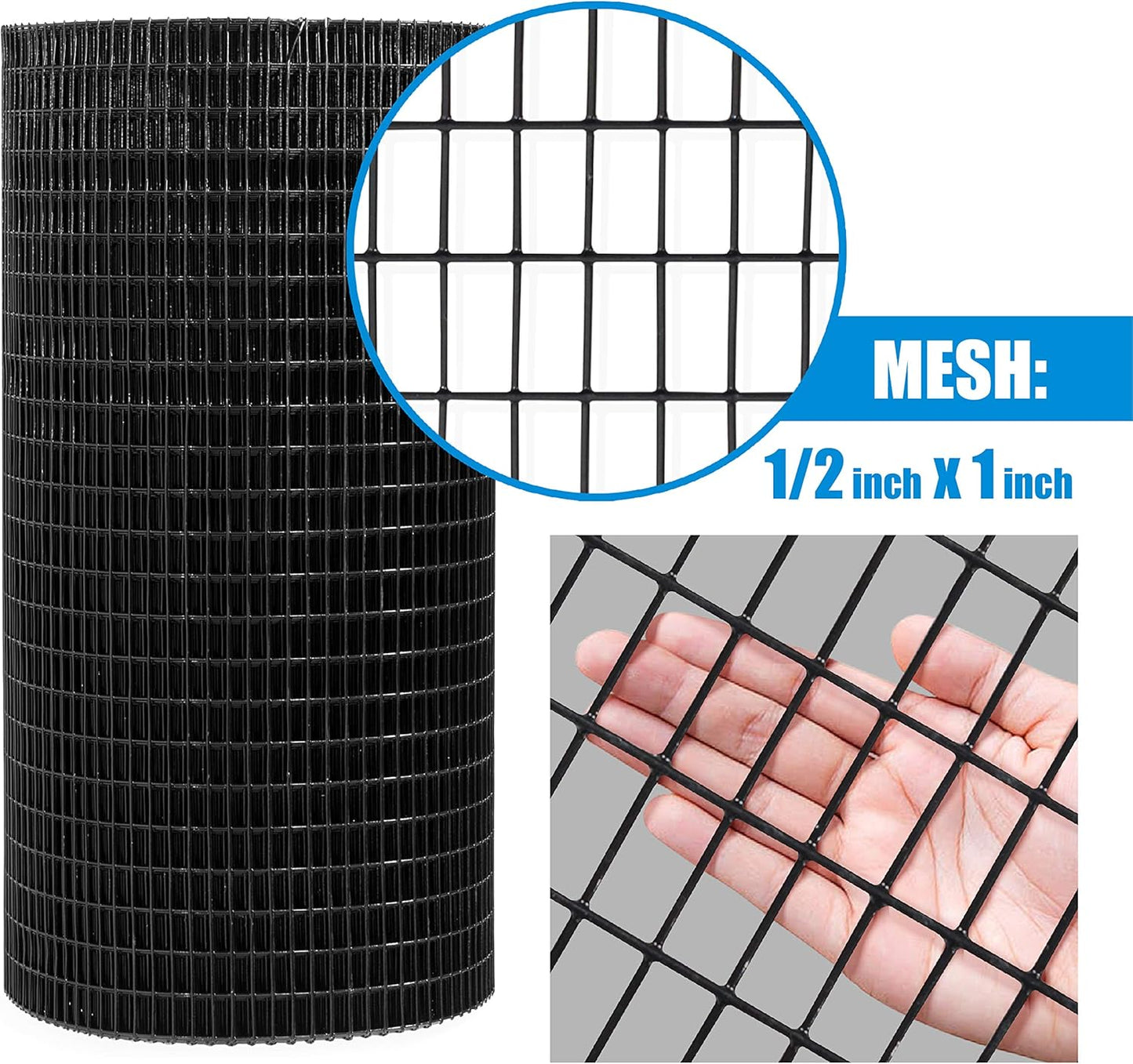 Fencer Wire 16 Gauge Black Vinyl Coated Welded Wire Mesh Size 0.5 inch by 1 inch (2 ft. x 100 ft.)