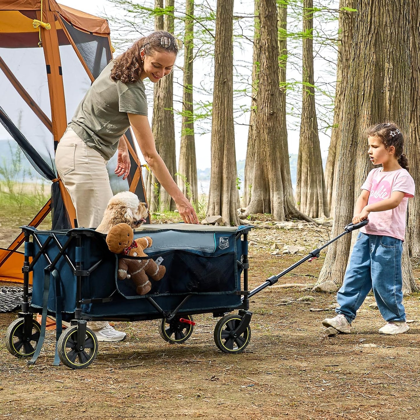 TIMBER RIDGE Collapsible Wagon Cart with Brakes, 400lbs Heavy Duty Large Capacity Compact Portable Folding Wagon, Utility Grocery Cart for Camping, Gardening, Shopping-Grey