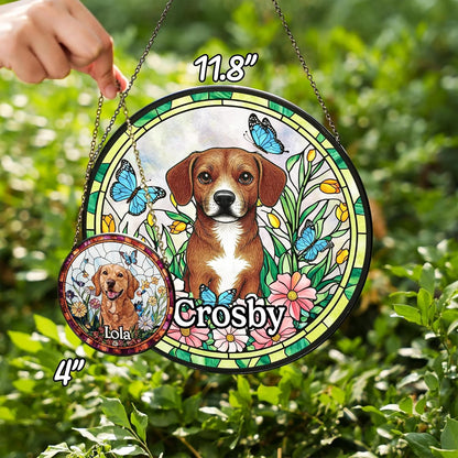 Custom Dog Portrait Suncatcher, Personalized Pet Memorial Window Hanging, Stained Glass Style Pet Loss Gift, Unique Dog Lover Decoration, Suncatcher Keepsake for Home Decoration