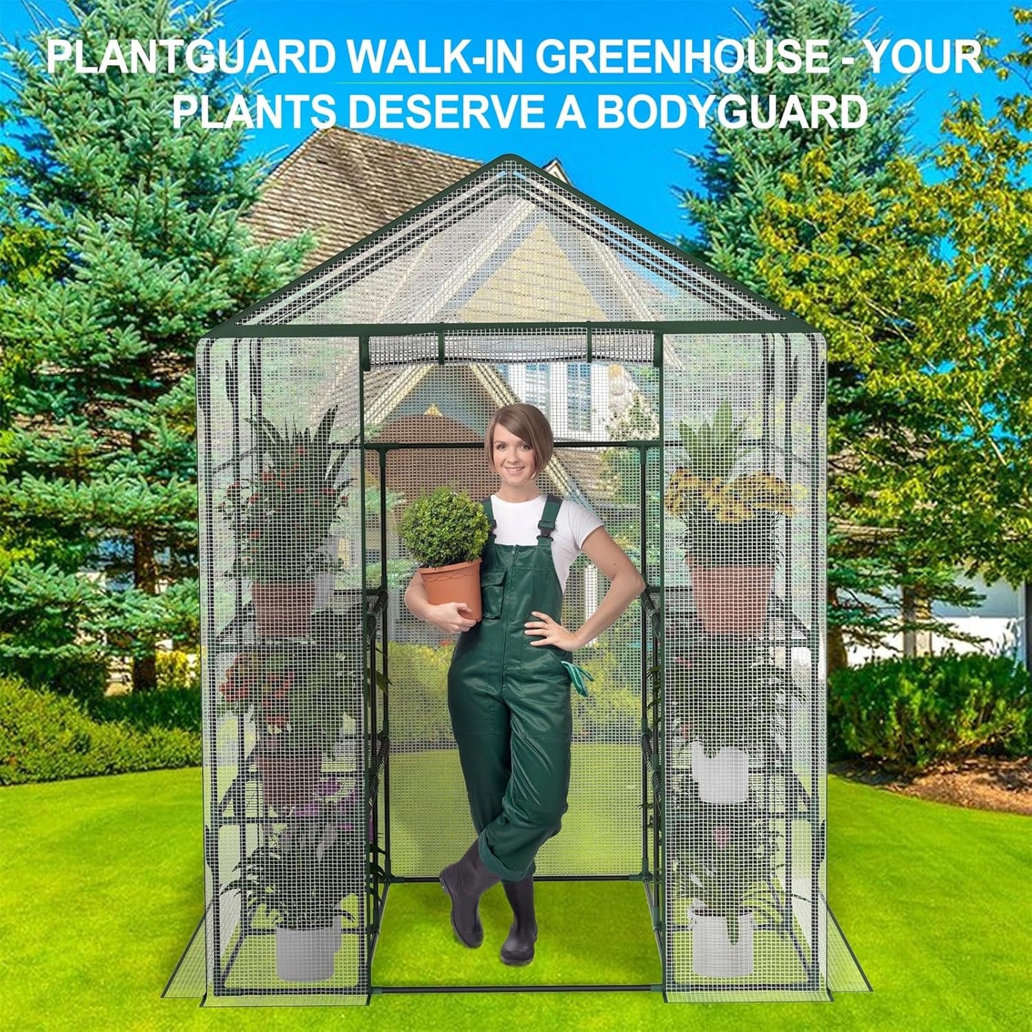 Walk-in Greenhouse for Outdoor, 57 x 57 x 77'' Walk in Plant Greenhouses with Durable UV-Resistant Cover, Reinforced Green House with 3 Tiers Stands Heavy Duty for Patio, Backyard and Porch