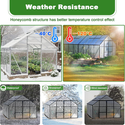 14PCS 4' X 2' X 0.32'' Polycarbonate Greenhouse Panels, Waterproof UV Protected Clear Polycarbonate Sheets Three-Layer Honeycomb Roof Panels, Corrugated Plastic Roofing Panels for Greenhouse