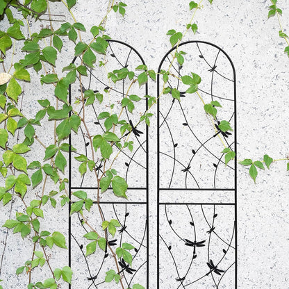 4 Pack Metal Garden Trellis 86.7" Tall Outdoor Climbing Plant Support for Roses, Flowers, Rustproof Durable Black Galvanized Tube, Lawn Garden Fence Decor Screen (4, Black dragonflies-86.7" H)