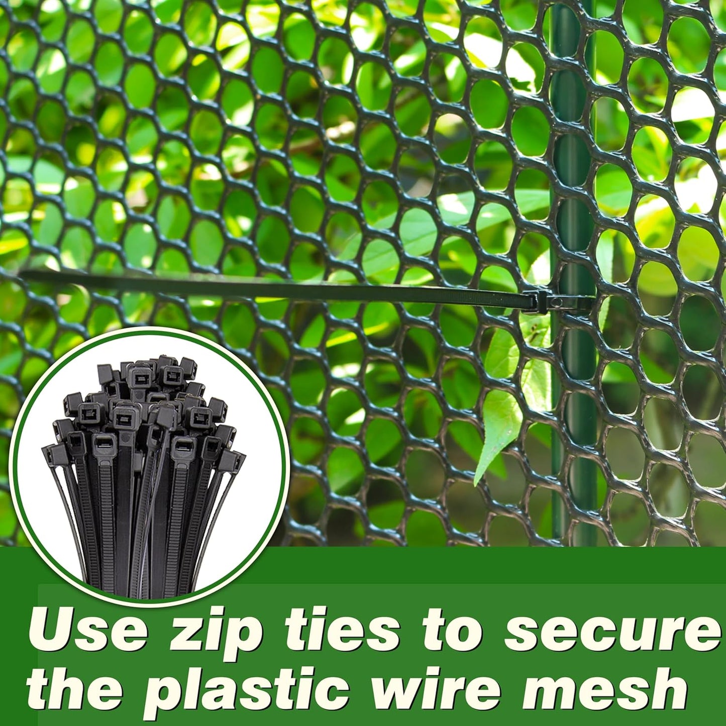 Gardzen Plastic Chicken Wire Mesh with 70 pcs Ties, 16in x 33ft Durable Chicken Fence for Poultry, Garden Protection & DIY Crafting, Heavy-Duty Mesh Netting for Outdoor & Indoor Use