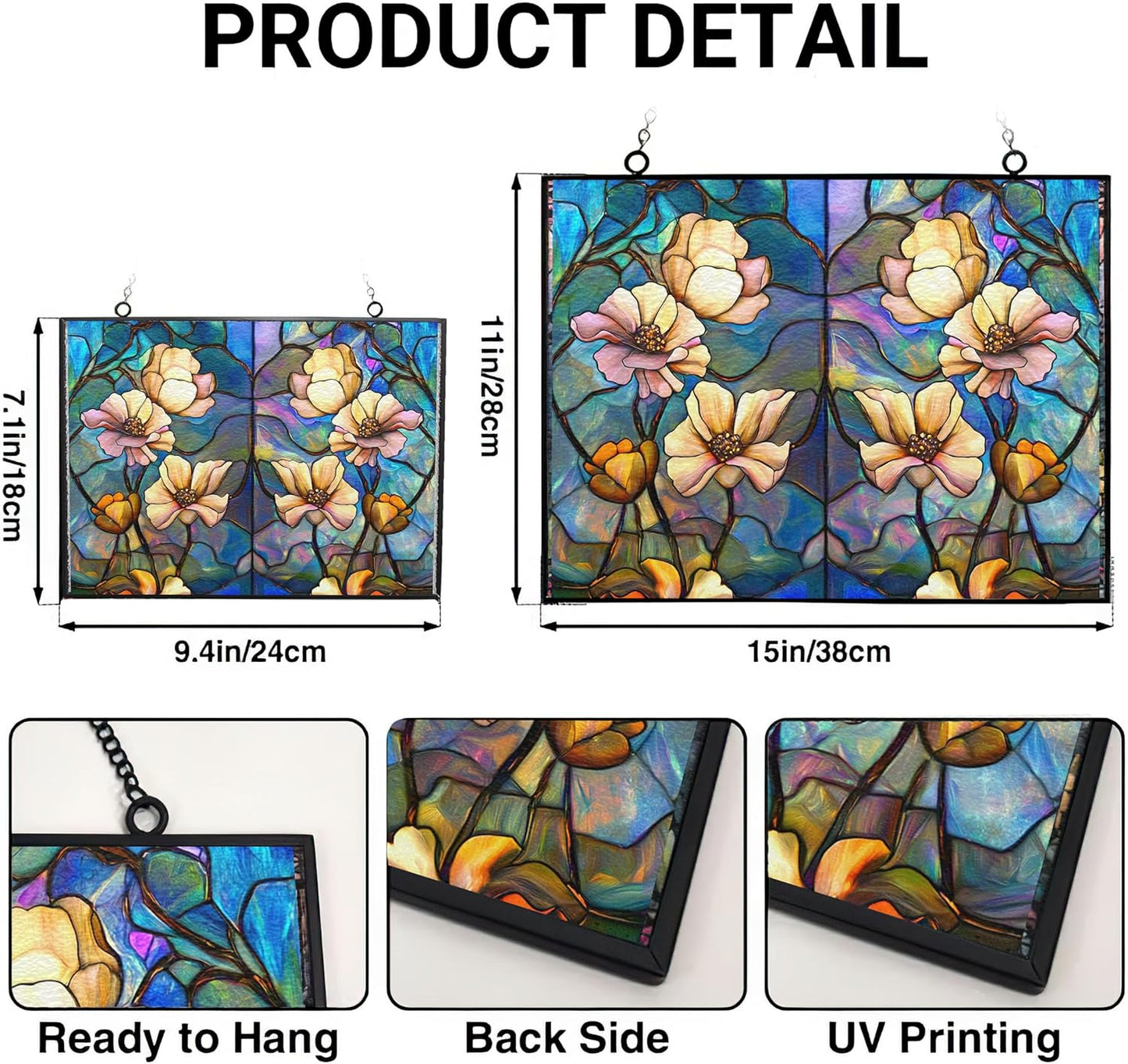 Customized Rectangle Rainbow Lotus Stained Glass Window Hanging, Suncatcher for Women, Stained Glass Window Decor Perfect Home Décor