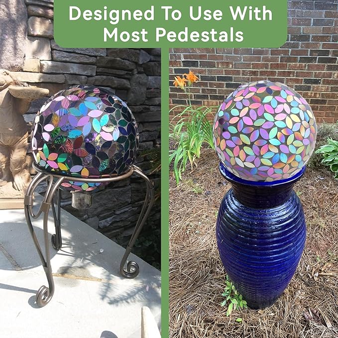 Lily's Home Colorful Mosaic Glass Gazing Ball, Designed with a Stunning Holographic Petal Mosaic Pattern to Bring Color to Any Home and Garden, Silver & Purple (10 Inches Dia.)