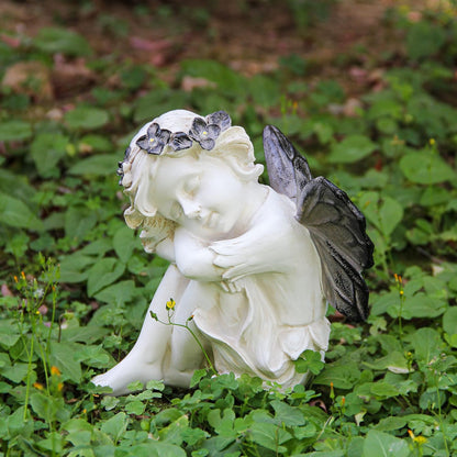 Leekung Angel Statue with Solar Powered Light for Garden Decor,Garden Statues for Patio Yard Porch Lawn Outdoor Decor,Angels Garden Sculptures & Statues,Angel Figurines Memorial Spiritual Gifts