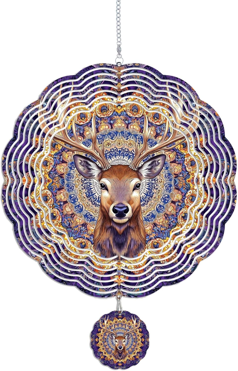 Wind Spinners Outdoor, Purple Brown Elk Deer 3D Stainless Steel Wind Sculpture Spinner for Garden Outside Hanging Decor Mother's Day Christmas Birthday Gifts for Women Men Mom Nana 9.8 in