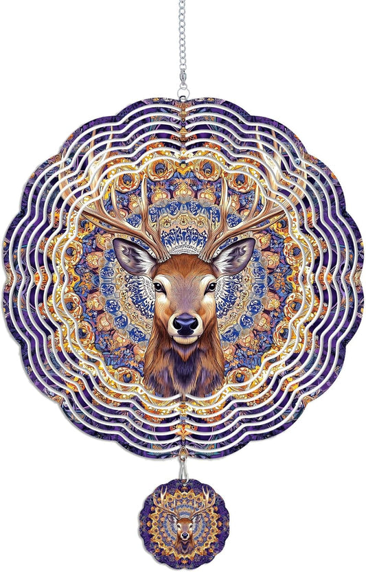 Wind Spinners Outdoor, Purple Brown Elk Deer 3D Stainless Steel Wind Sculpture Spinner for Garden Outside Hanging Decor Mother's Day Christmas Birthday Gifts for Women Men Mom Nana 9.8 in