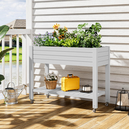 WTFGO Elevate 33.7" Tall Raised Garden Bed with Wheels, Divisible Resin Planter Box with Drainage