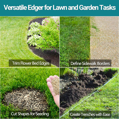 Edger Lawn Tool 41in Border Edger with Tempered Spring Steel Blade Long Rubber Handle Wide Footplate Rustproof Manganese Steel Half Moon Edger for Garden Maintenance