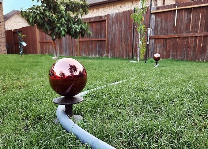 Lulu Decor, Garden Red Gazing Ball Hose Guide, Set of 2. Strong and Decorative Hose Guide that Protects Your Plants and Provides Elegance to Your Garden