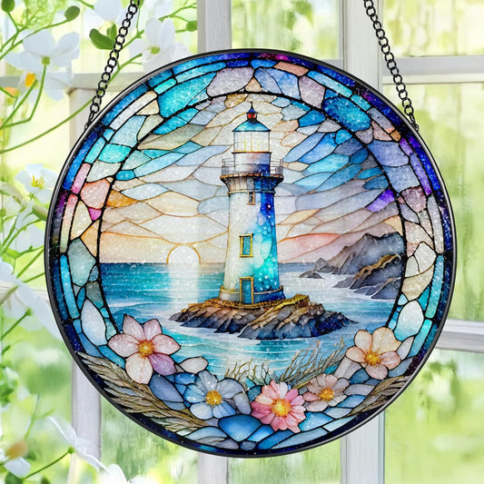 Stained Glass Window Hanging, Pauyadu Lighthouse Sun Catchers, Stained Glass Suncatcher, Lighthouse