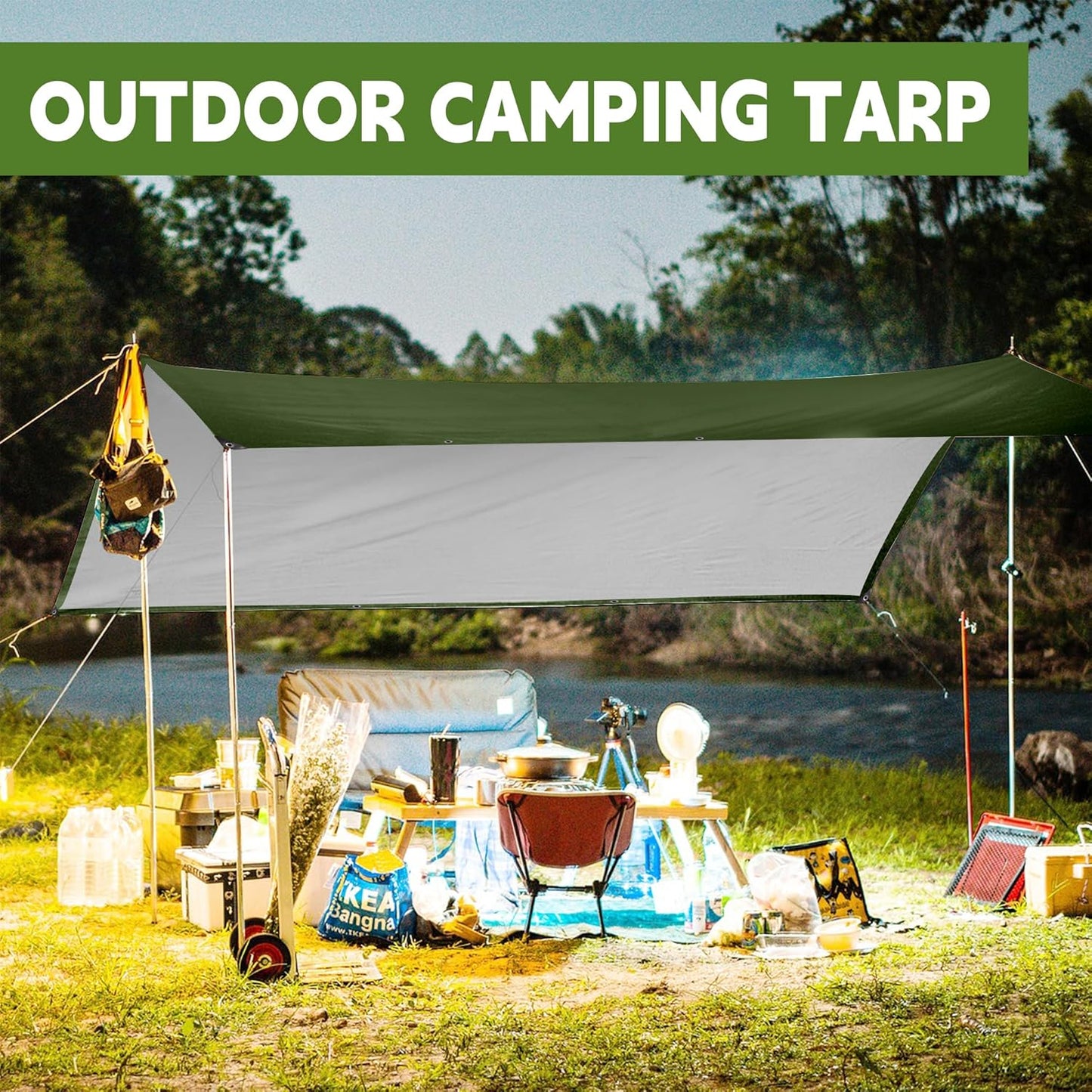 Green/Silver Heavy Duty Waterproof Tarp 5x7FT(2pack), 12mil Thick，Multifunctional tarp Whit Tear&Fade Resistant,UV Resistant,with Grommets and Reinforced Edges.