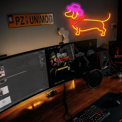 Dachshund Neon Sign Dog Neon Signs for Wall Decor Cute Puppy with Cowboy Hat Led Light Sign for Pet Shop Bedroom Wall Home Party Decor, Party Accessory, Gift for Dog Lover…