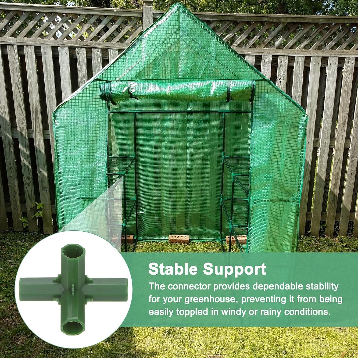 4 Pcs 11mm Greenhouse Frame Building Connectors, 4 Way Right Angle Pipe Fitting for Grape Trellis/Sunscreen Shed/Gardening Plant Stakes, Greenhouse Accessories [Green]