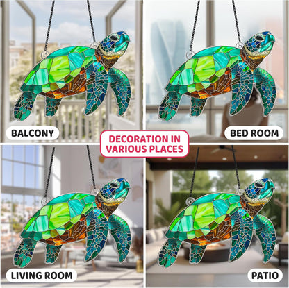 Sea Turtle Suncatcher Window Hanging Sign, Turtle Acrylic Ornament Wall Decor, Marine Keepsake for Animal Turtle Lovers, Beach Ocean Gifts for Women Mom, Housewarming Art Indoor Decoration