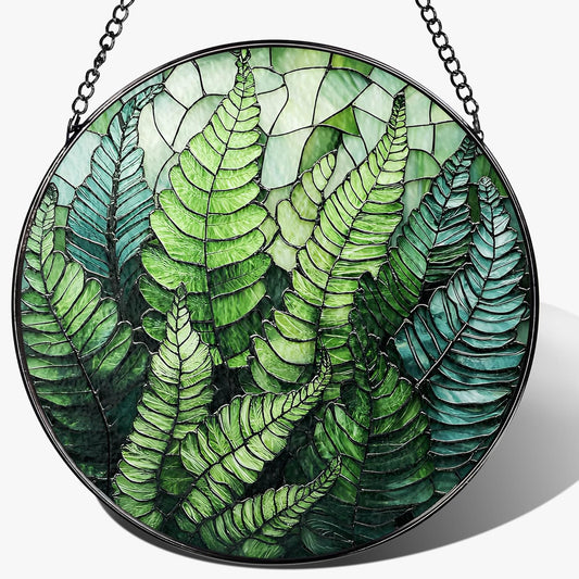 8'' Fern Plant Sun Catcher Ornament, Stained Glass Window Hanging, Sun Catchers for Windows Hanging