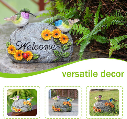 Garden Decor for Hummingbird Statue,Bird Figurines Welcome Sign for Outdoor Decorations,Bird Outdoor Statues Gifts for Lovers Women,Hummingbird Garden Art for Patio Yard Lawn Home Shelf Decor Accent