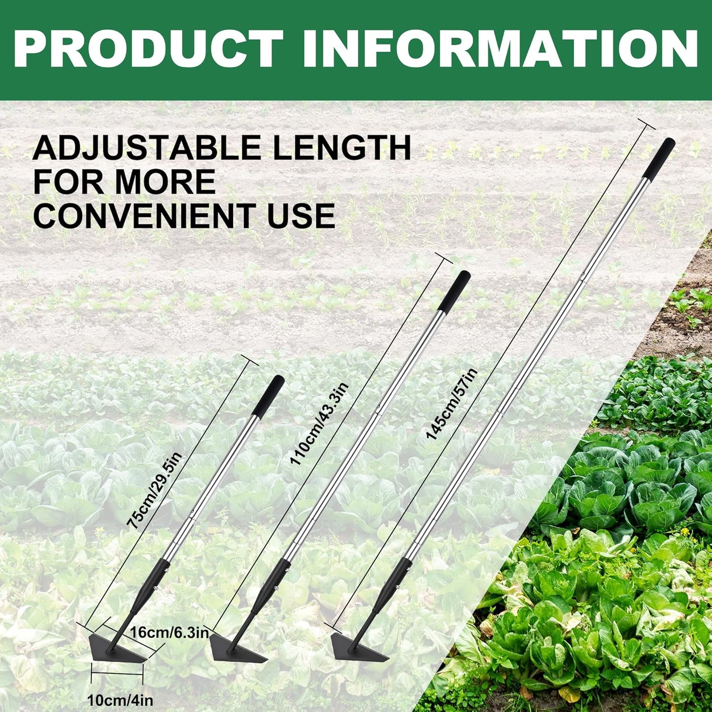 Triangle Garden Hoe, Carbon Steel Push-Pull Weeding Tool, Equipped with 57.5" Stainless Steel Long Handle – A Long-Handle Weeder for Digging, Weeding, Hoeing and Loosening Soil