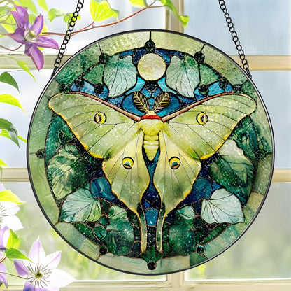 Luna Moth Sun Catcher, 8 Inch Stained Glass Suncatcher, Stained Glass Window Hanging, Luna Moth Indoor Decor, Idea Gift, Gift Exchange