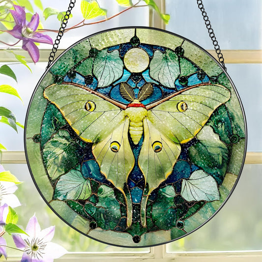 Luna Moth Sun Catcher, 8 Inch Stained Glass Suncatcher, Stained Glass Window Hanging, Luna Moth