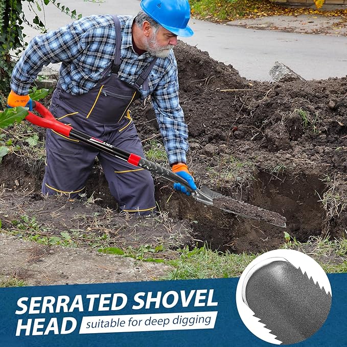 Drain Spade Shovel Trenching Spade Shovel Transplanting Spade Narrow Shovel Serrated Shovel for Digging, 44 inches