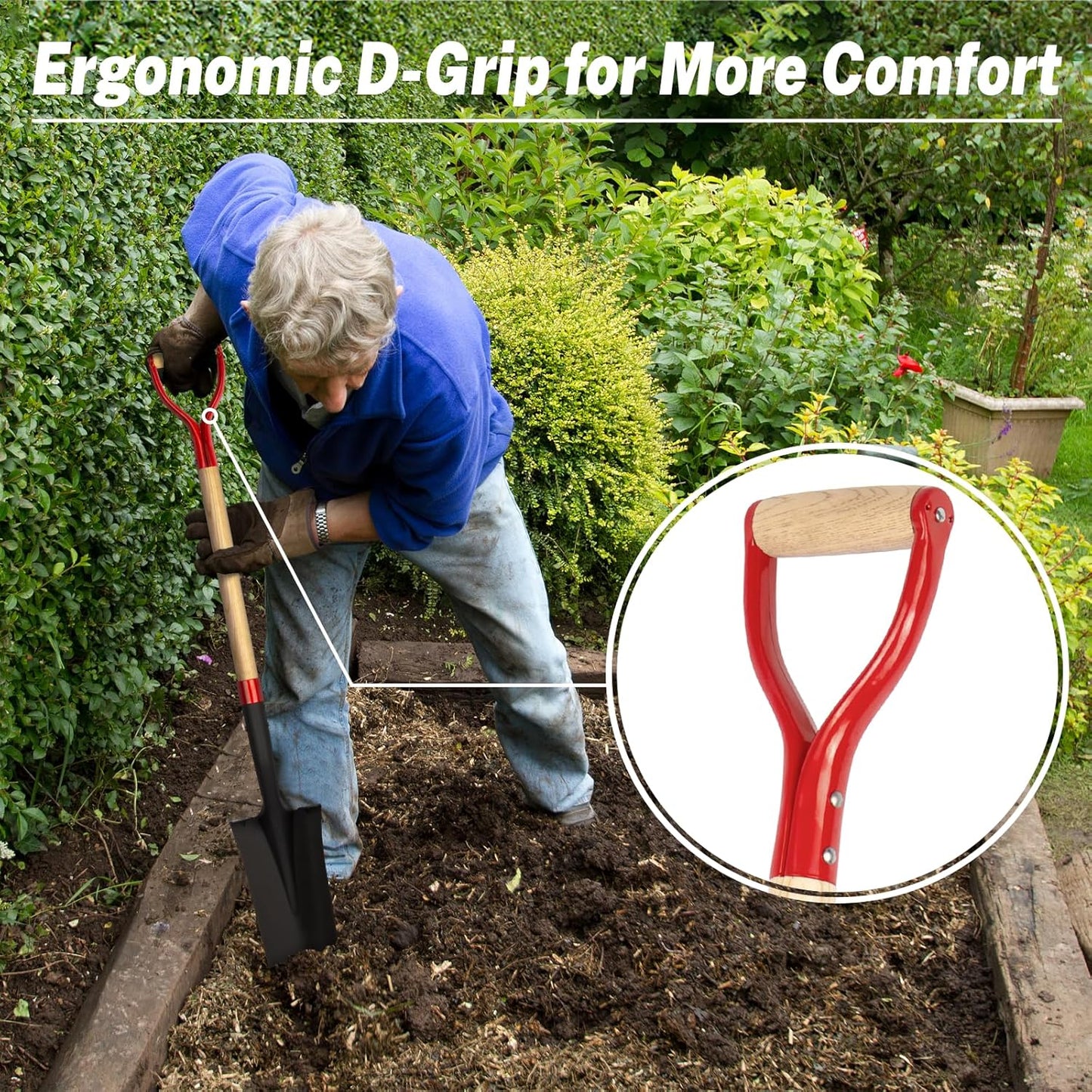 Nohovu Spade Shovel for Digging, Heavy Duty Shovel with D-Handle, Trench Shovel for Gardening, 45 Inches
