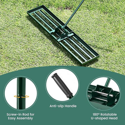 Goplus Lawn Leveling Rake, 46" x 10" Heavy Duty Level Lawn Tool w/ Ergonomic Handle for Soil, Effort-Saving Landscape Rake for Garden, Backyard, Golf Course, Farm, Pasture