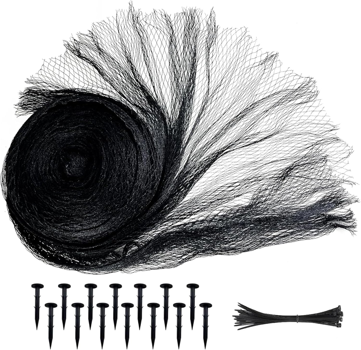 Pond Netting, Pond Netting for Koi Ponds, 15 x 20 FT Fish Pond Netting Cover, Garden Pool Netting Kit for Leaves, Protects Koi from Herons, Cats & Predators, 12 Stakes & 50 Cable Zip Ties, 3/8 Mesh