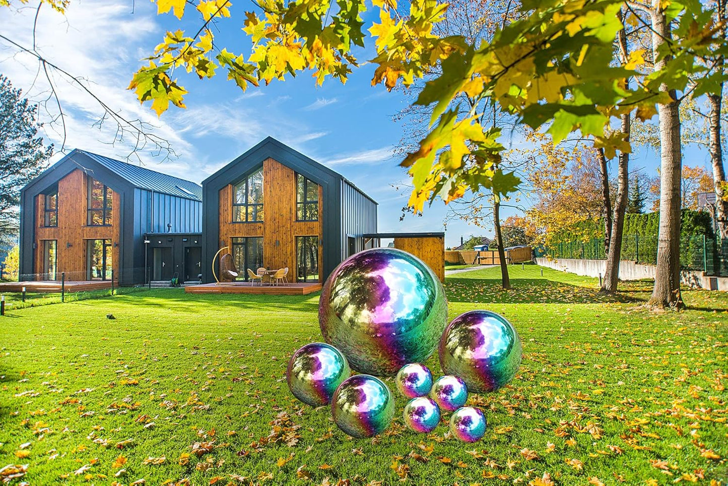 Pack of 8 Stainless Steel Gazing Balls Assorted 50-150mm Small Garden Gazing Globes Hollow Mirror Polished Seamless Reflective Sphere Balls for Home Yard Lawn Outdoor Decorations (Rainbow)