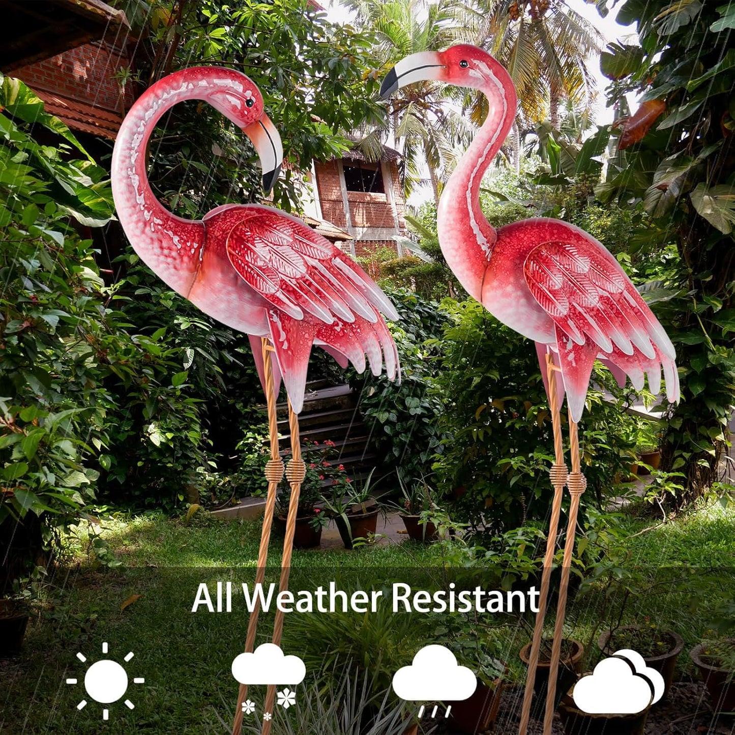 Natelf Pink Flamingo Yard Decorations, Metal Garden Statues and Sculptures, Standing Bird Lawn Ornaments for Patio Backyard Pond Decorations Set of 2