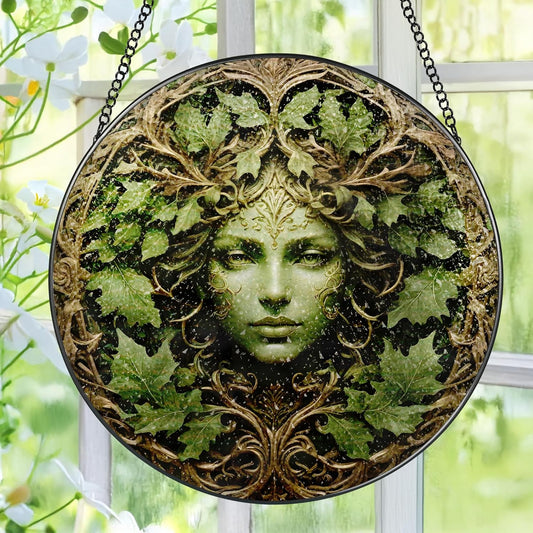 Green Man Stained Glass Suncatcher, Stained Glass Window Hanging, 8 Inch Window Decor Hanging, Gift