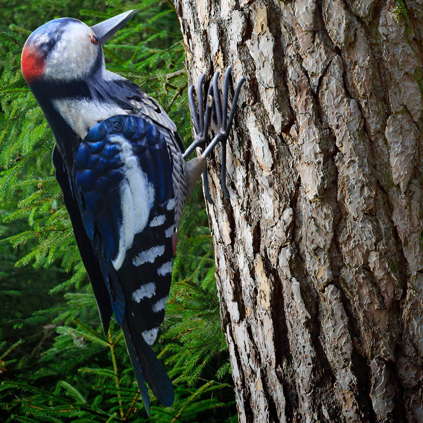 Metal Woodpecker Bird Figurine - Lifeilke Backyard & Garden Gift, Birds Statue Sculpture Art Large Realistic - Outdoor Fall Decor, Metal Yard Art