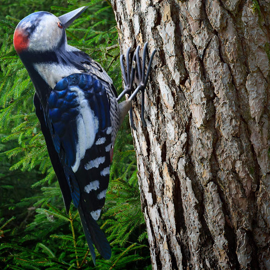 Metal Woodpecker Bird Figurine - Lifeilke Backyard & Garden Gift, Birds Statue Sculpture Art Large Realistic - Outdoor Fall Decor, Metal Yard Art