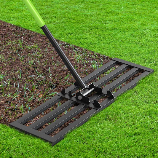 Seeutek Lawn Leveling Rake, 35” x 10” Lawn Leveler with 6.5FT Durable Handle Rakes for Lawns, 0-180° Adjustable Ground Leveler Tool for Yard, Level Soil Sand Dirt Surfaces