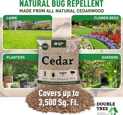 Double Tree Home and Garden Cedar Granules | Repels Fleas, Ticks, Ants, and Mosquitos | Rich Cedar Scent | Non Toxic | Pet Safe | 4 Bags (64 Quarts)