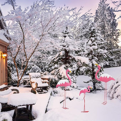 Ohuhu Family Flamingo Yard Ornaments, Set of 3 (32", 31", 19") Bright Pink Flamingos Ornaments with Metal Feet Stakes for Garden Yard Patio Party Decoration, Outdoor Decor Gardening