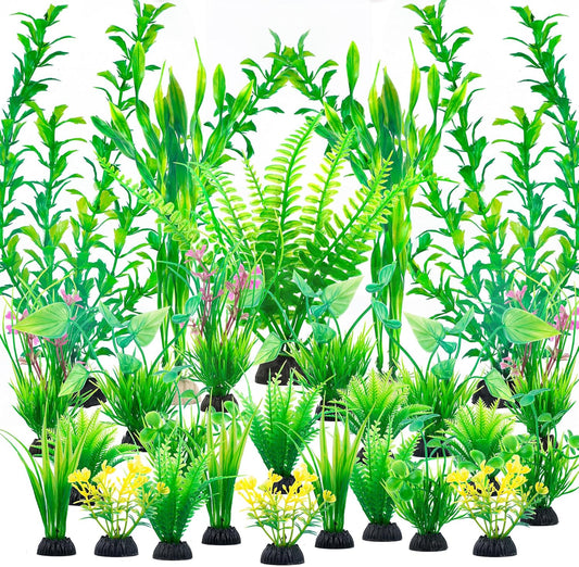 Ameliade Aquarium Artificial Green Plastic Plants Decorations 26 PCS Large Fish Tank Accessories