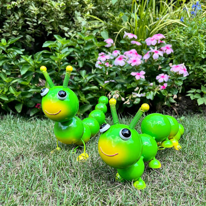 Metal Caterpillar Statue Yard Art Garden Decor for Outside Patio Lawn Ornaments Fence Decorations Gift for Family,Friends,Garden Lovers - Set of 2(Green)