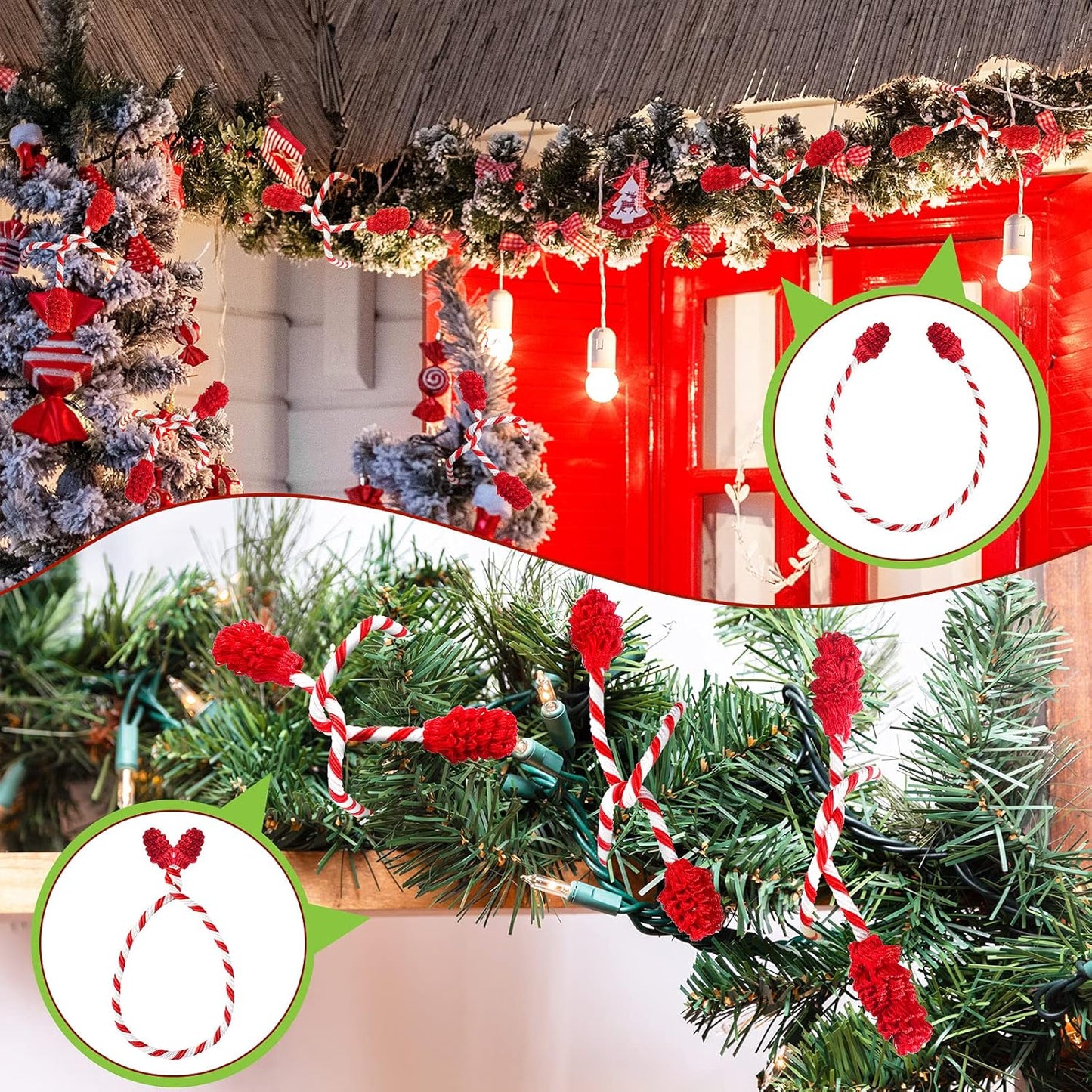 Shappy 12 Pieces Christmas Garland Banister Ties Christmas Decorative Reusable and Flexible Twist Ties for Garland, Banister Home Decoration (Red White)
