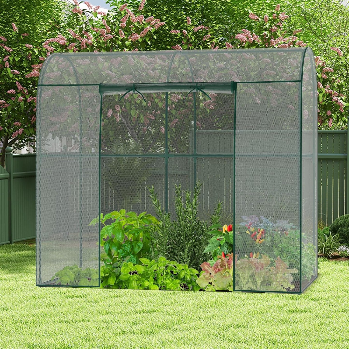 SUNYRISY Garden Plant Netting Crop Cage for Garden Raised Bed, 6.5 x 3.3 x 6 Ft Plant Cover Cage Protectors from Animal for Outdoor Plants with Frame and Zippered Door