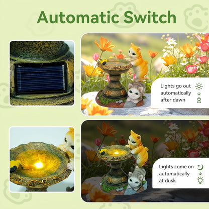 Solar Two Kittens Garden Statues with LED Lights, Outdoor Decor for Patio Yard Balcony - Unique Housewarming Birthday Gifts for Women Mom Grandma